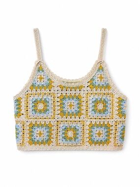 NEW IN Crochet Knit Granny Square Crop Tank Boho Festival Top S/M